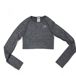 Gymshark Women's Charcoal Seamless Cropped Long-Sleeve Top